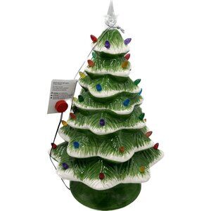 New Pre Lit Ceramic Christmas Tree Tabletop Decor 16" LED Lights Timer Nostalgic